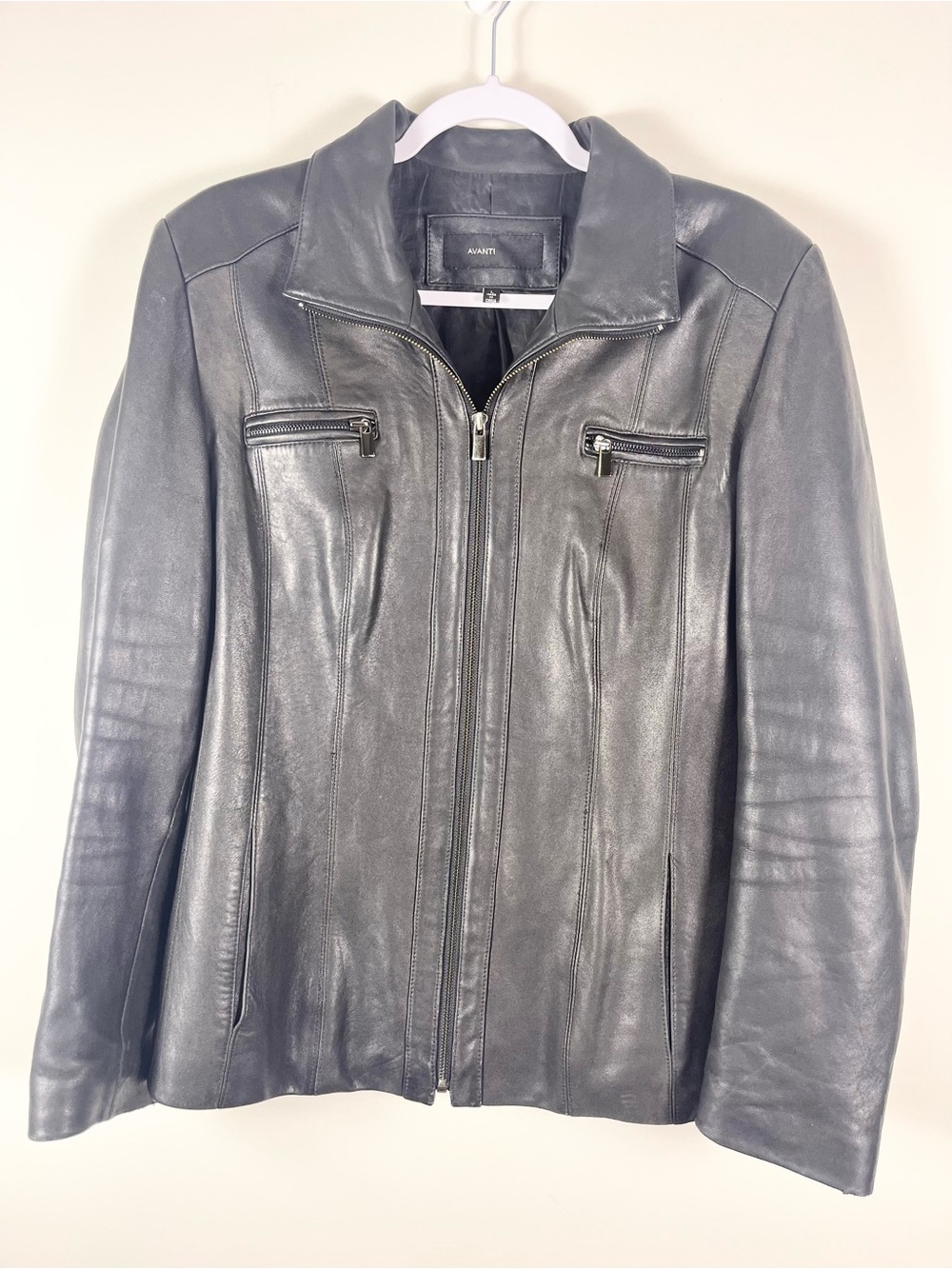 Avanti Womens Black Leather Zip Jacket Size Large Rock Grunge Goth Motorcycle